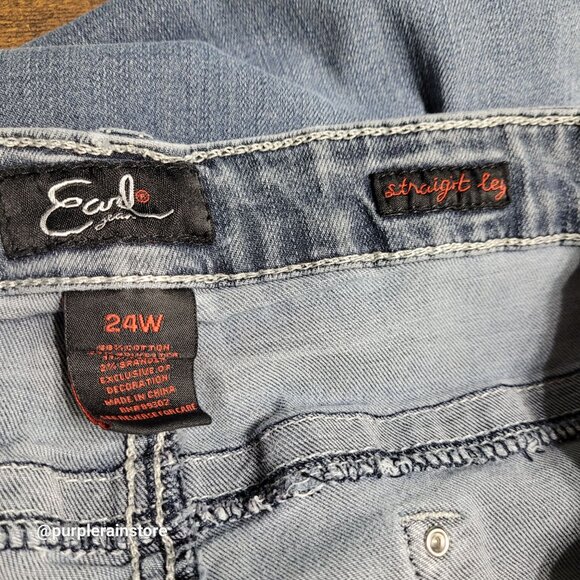 Earl Jeans 24 W Straight High Rise Thick Stitch Embellished Thick Stitch Western - Picture 5 of 13
